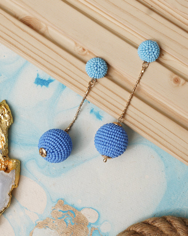 Blue Chain Beaded Dangle Earrings