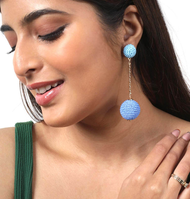 Blue Chain Beaded Dangle Earrings - HASHTACK