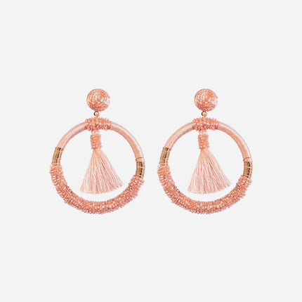 Orange Beaded Fringe Hoops