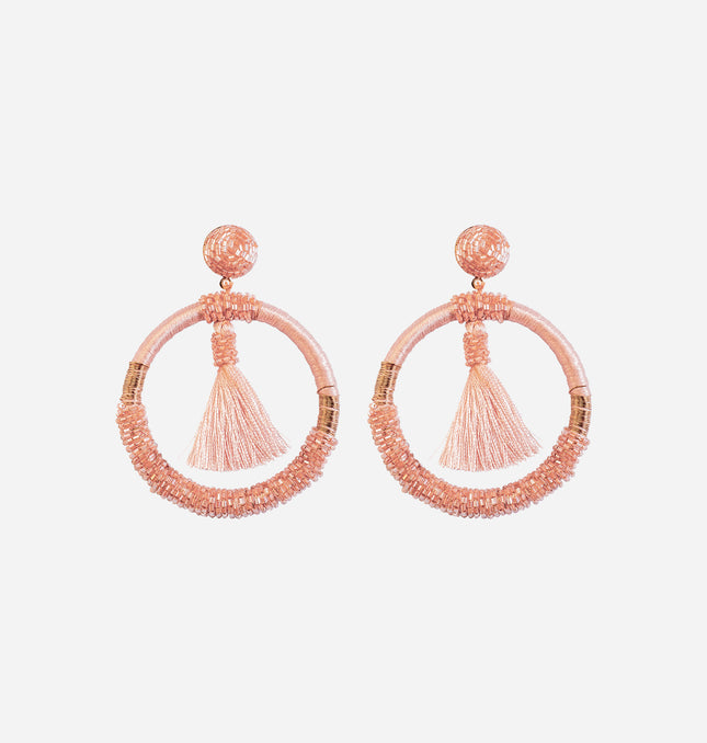 Orange Beaded Fringe Hoops