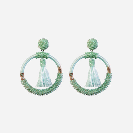 Green Beaded Fringe Hoops