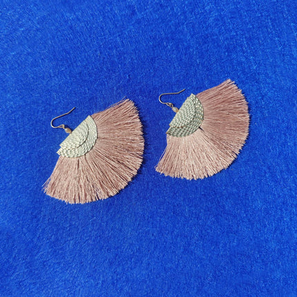 Golden Brown Half Moon Siikka Fringe Earrings