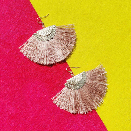 Golden Brown Half Moon Siikka Fringe Earrings