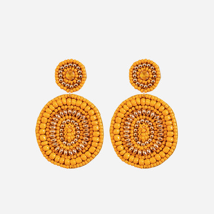 Mustard Round Beaded Earrings