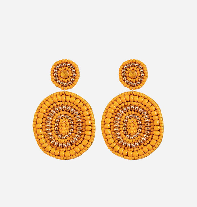 Mustard Round Beaded Earrings - HASHTACK