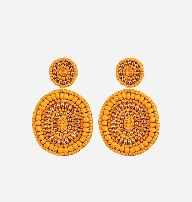 Mustard Round Beaded Earrings