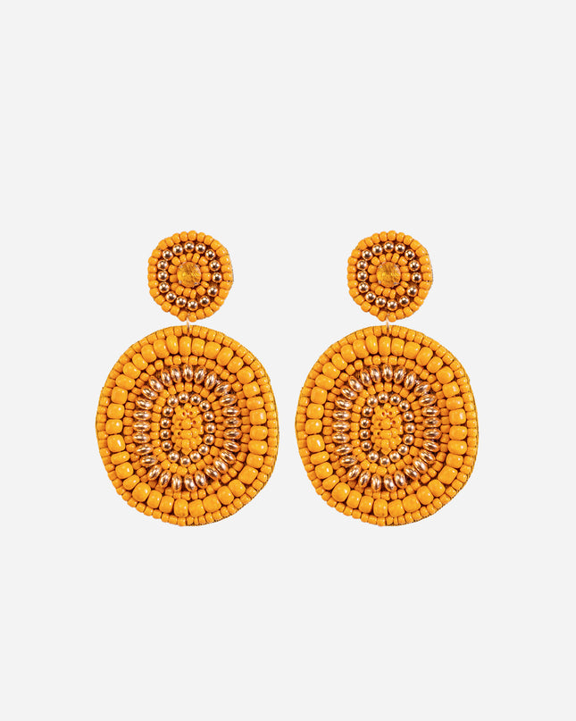 Mustard Round Beaded Earrings