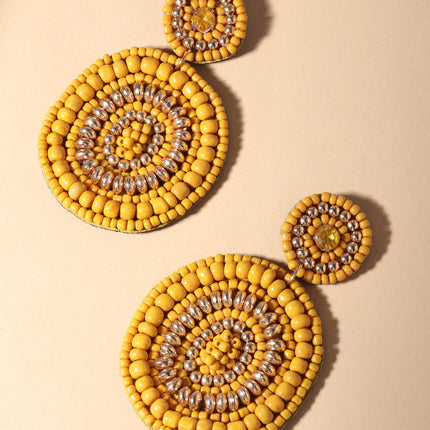 Mustard Round Beaded Earrings