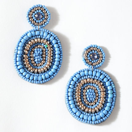 Blue Round Beaded Earrings