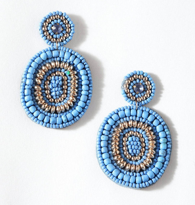 Blue Round Beaded Earrings - HASHTACK