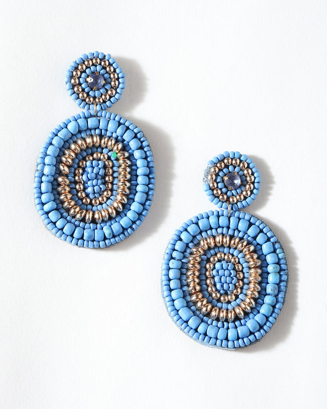 Blue Round Beaded Earrings