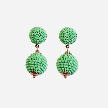 Green Mini Beaded 2 Ball Earrings