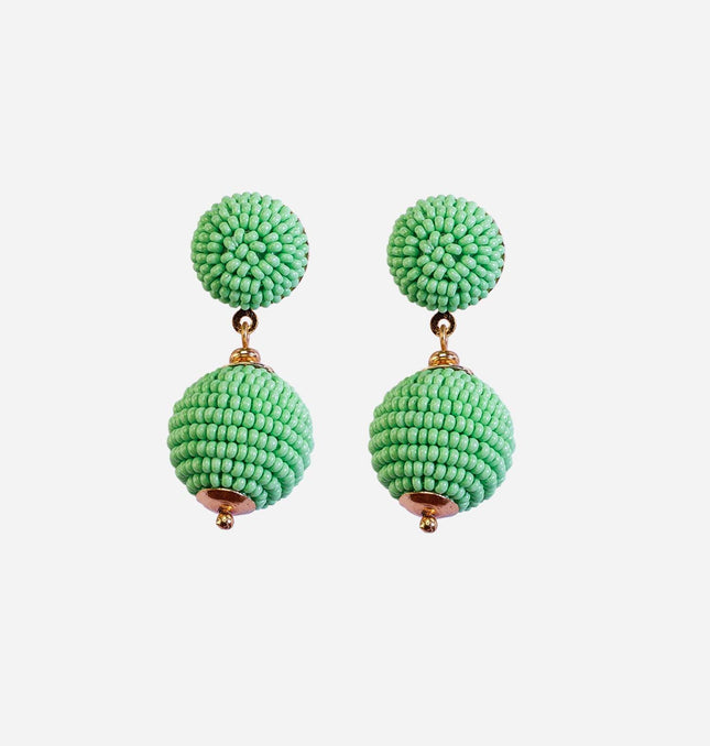 Green Mini Beaded 2 Ball Earrings - HASHTACK
