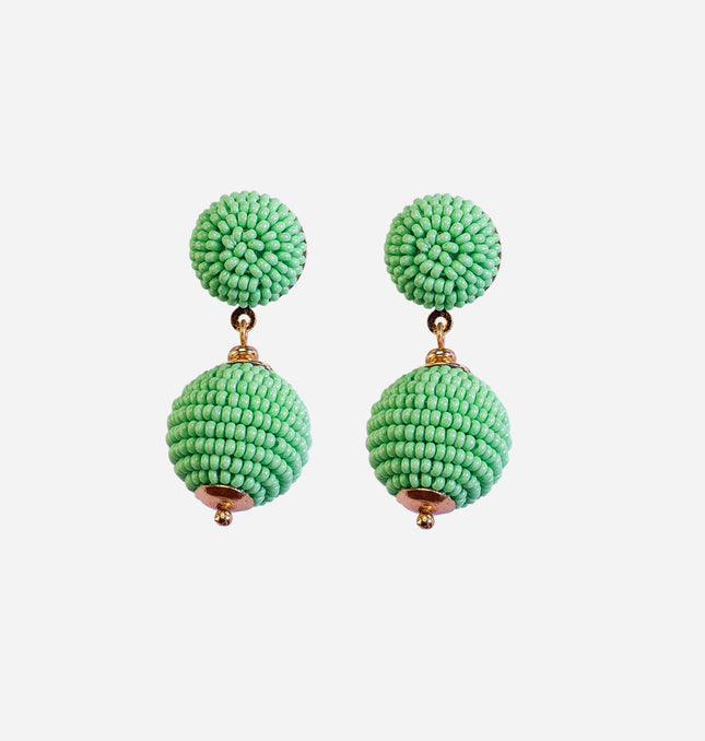 Green Mini Beaded 2 Ball Earrings