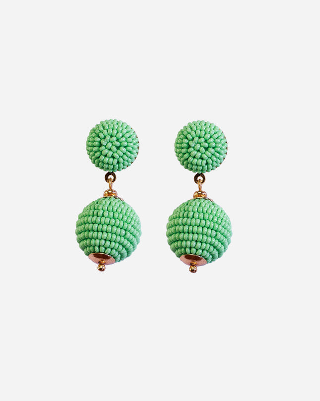 Green Mini Beaded 2 Ball Earrings