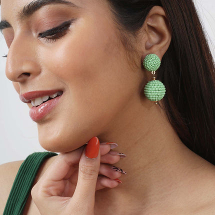 Green Mini Beaded 2 Ball Earrings