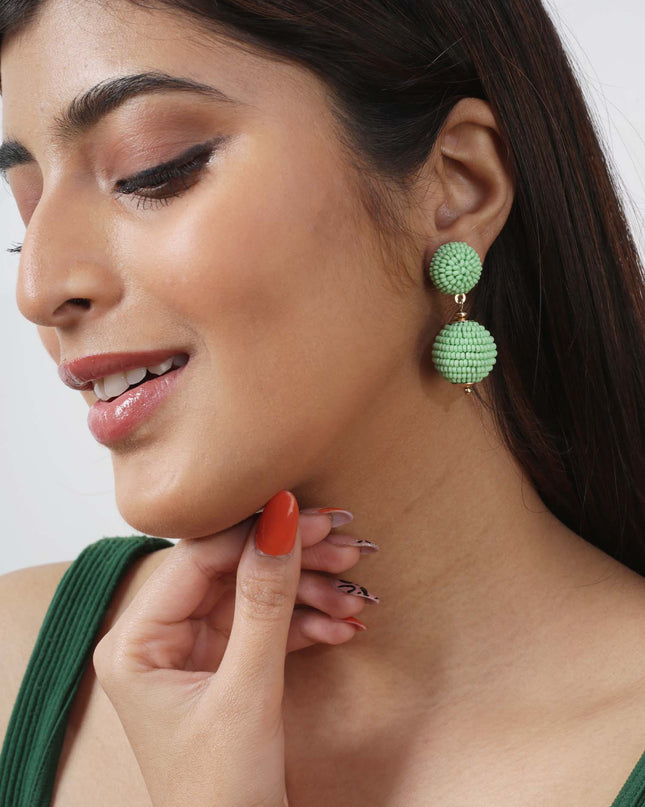 Green Mini Beaded 2 Ball Earrings