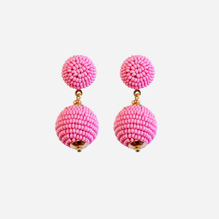 Pink Mini Beaded 2 Ball Earrings