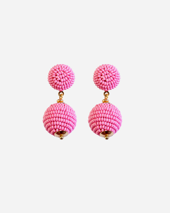 Pink Mini Beaded 2 Ball Earrings