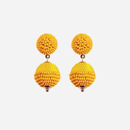 Yellow Mini Beaded 2 Ball Earrings