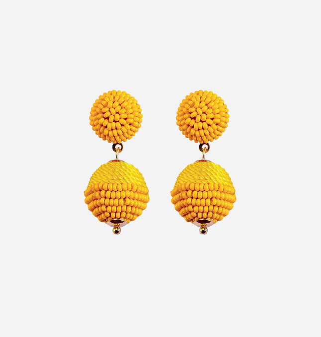 Yellow Mini Beaded 2 Ball Earrings