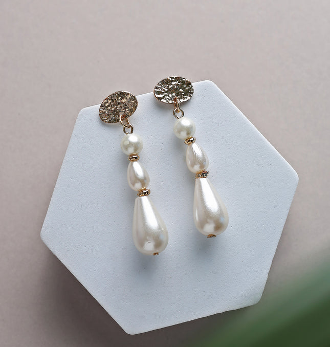 White Triple Drop Earrings