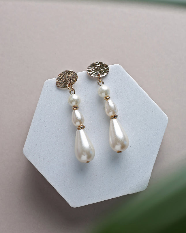 White Triple Drop Earrings