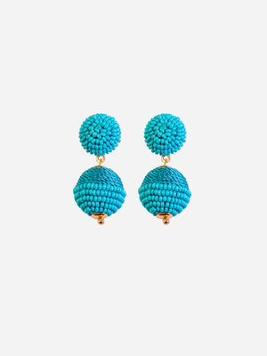 Blue Mini Beaded 2 Ball Earrings Hashtack  HASHTACK