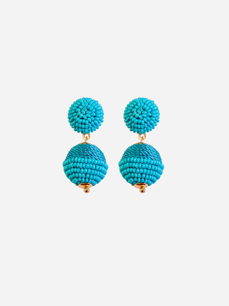 Blue Mini Beaded 2 Ball Earrings