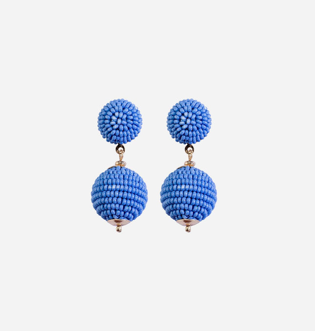 Blue Mini Beaded 2 Ball Earrings - HASHTACK
