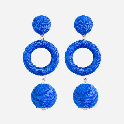 Blue Cord Triple Dangle Earrings