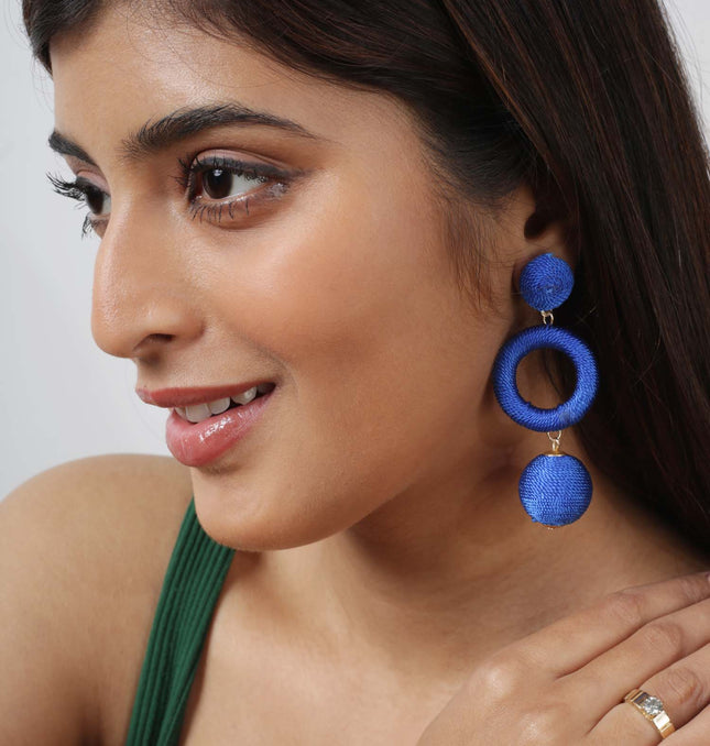 Blue Cord Triple Dangle Earrings