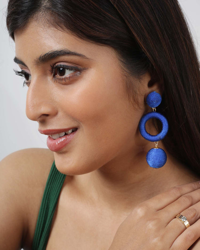 Blue Cord Triple Dangle Earrings