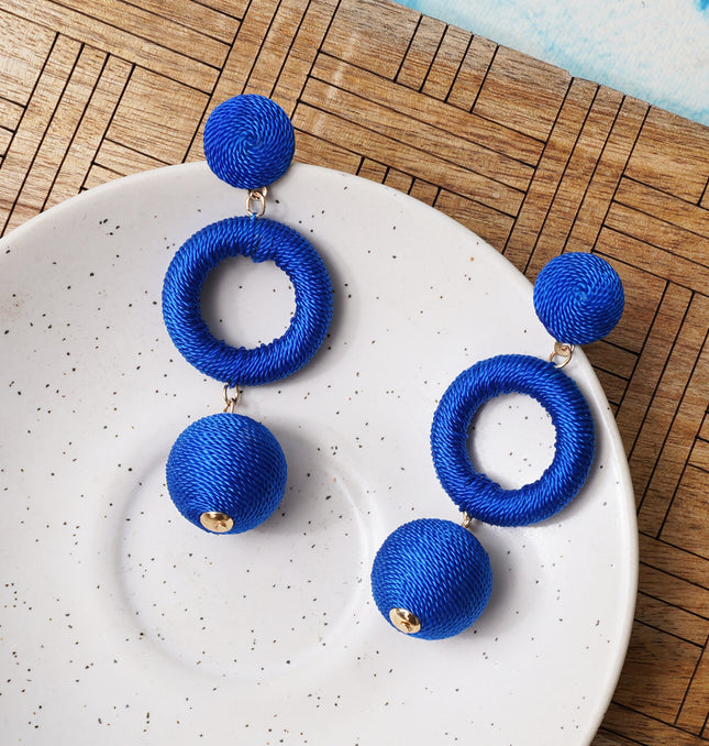 Blue Cord Triple Dangle Earrings