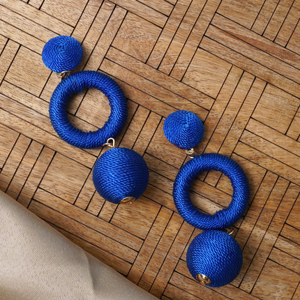 Blue Cord Triple Dangle Earrings