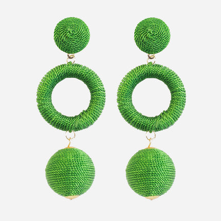 Green Cord Triple Dangle Earrings