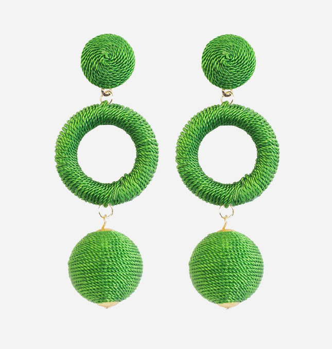 Green Cord Triple Dangle Earrings - HASHTACK