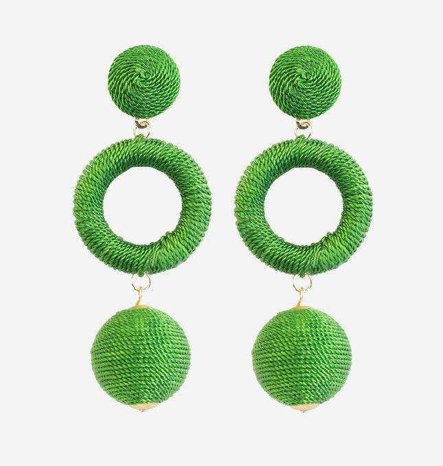 Green Cord Triple Dangle Earrings