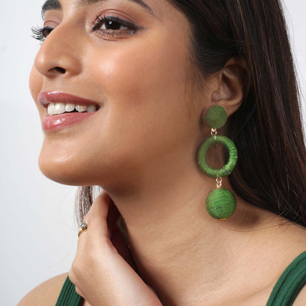 Green Cord Triple Dangle Earrings