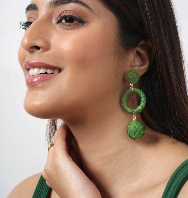 Green Cord Triple Dangle Earrings - HASHTACK
