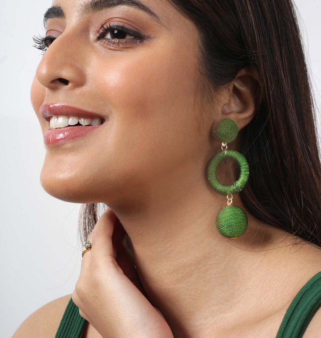 Green Cord Triple Dangle Earrings