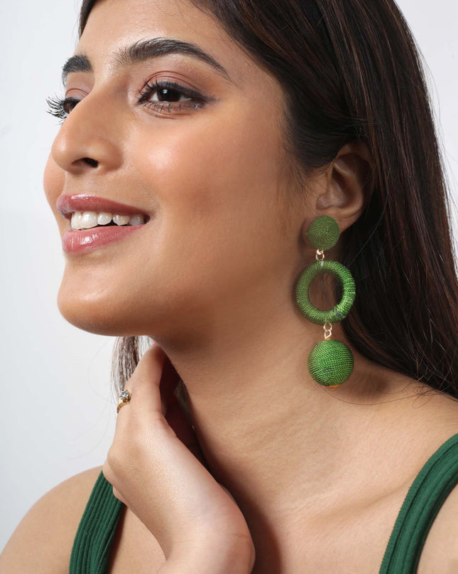 Green Cord Triple Dangle Earrings