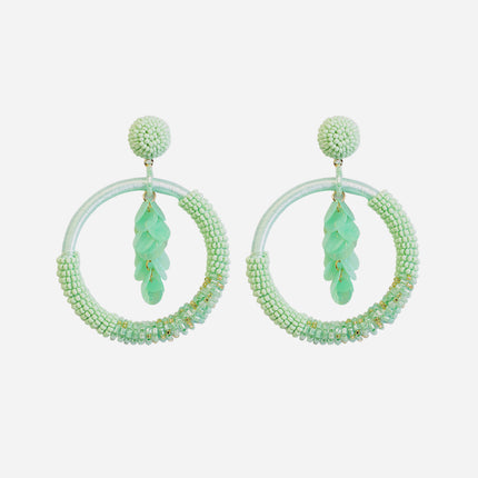 Green Beaded Bunch Hoops