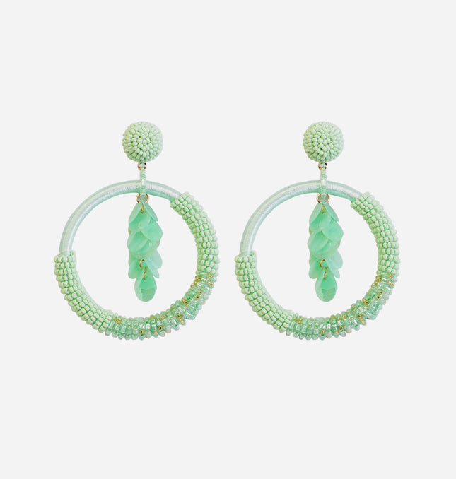 Green Beaded Bunch Hoops