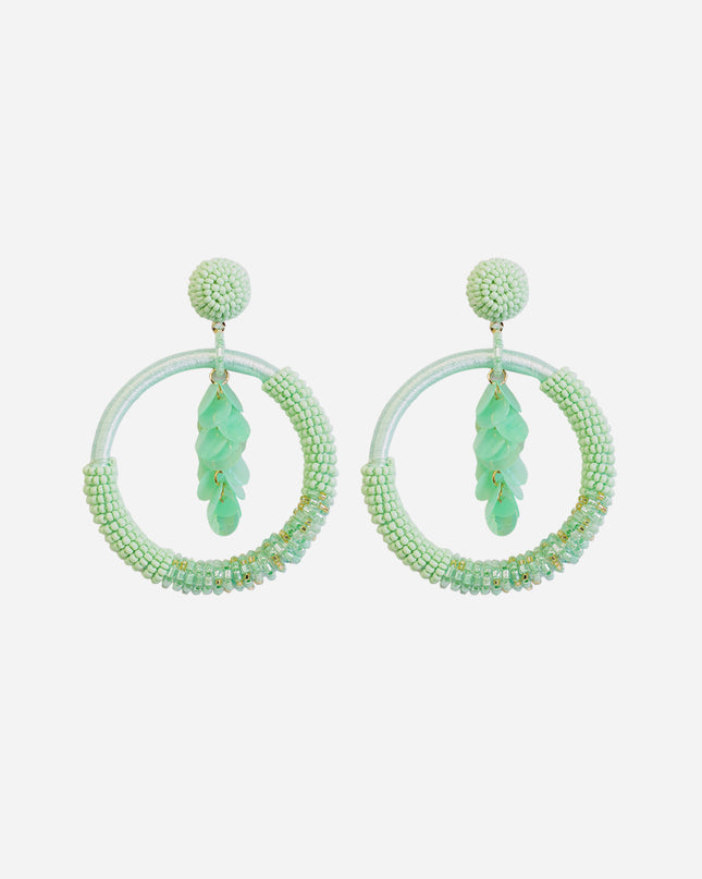 Green Beaded Bunch Hoops