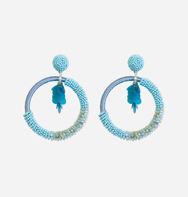 Sky Blue Beaded Bunch Hoops - HASHTACK