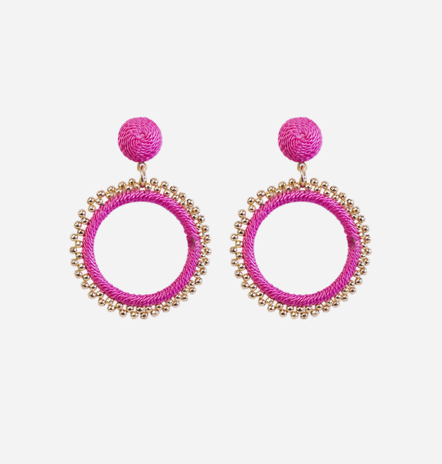 Pink Beaded Sun Hoops