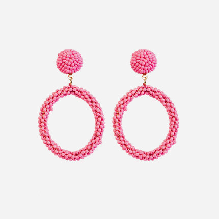 Pink Beaded Top Hoop Earrings