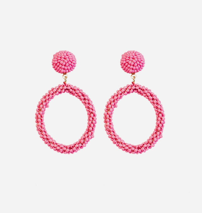 Pink Beaded Top Hoop Earrings - HASHTACK