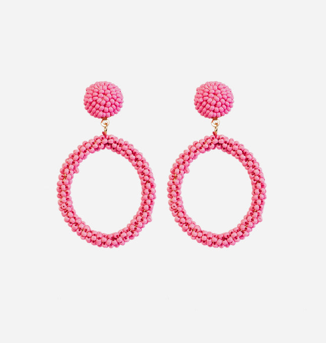 Pink Beaded Top Hoop Earrings